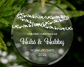 First Christmas Hubs & Hubby Gay Newlywed Ornament For Gay Married Couple Xmas Ornament For Two Grooms Wedding Gift For Gay Couple Xmas Gift