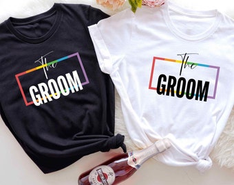 Gay Bachelor Party Groom Rainbow Shirt, Gay Wedding Party Tee, Gay Husband gift, Two Grooms Queer Wedding, Gay Engagement Tee, Gay Honeymoon