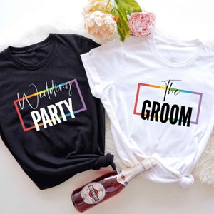 LGBTQ Groom & Wedding Party Rainbow Pride Shirt, Gay Bachelor Party Decor, Queer Groom Wedding Tee, Gay Groomsman Squad Queer Best Man Shirt