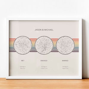 Carte des étoiles personnalisée LGBT rencontré fiancés mariés mariage arc-en-ciel art mural, impression couple de lesbiennes, cadeau d'anniversaire gay, affiche de fierté de jeunes mariés lesbiens