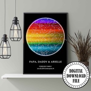 LGBTQ regenboog sterrenkaart aangepast op datum downloadbestand, Gay Dad Wall Art cadeau voor queer Family Home Decor, Pride Dad babycadeau, Gay Family Art