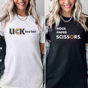 Lick Tac Toe & Rock Paper Scissors Lesbian Bachelorette Party Shirt, Two Bride Lesbian Wedding Bridesmaid Tee, LGBTQ Queer Bridal Shower Top