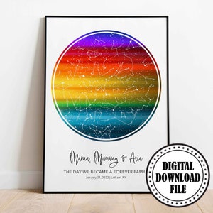 Carte étoilée LGBTQ famille deux mamans personnalisée par date drapeau arc-en-ciel impression pour lesbiennes deux mamans cadeau pour famille lesbienne cadeau pour deux mamans et bébé cadeau