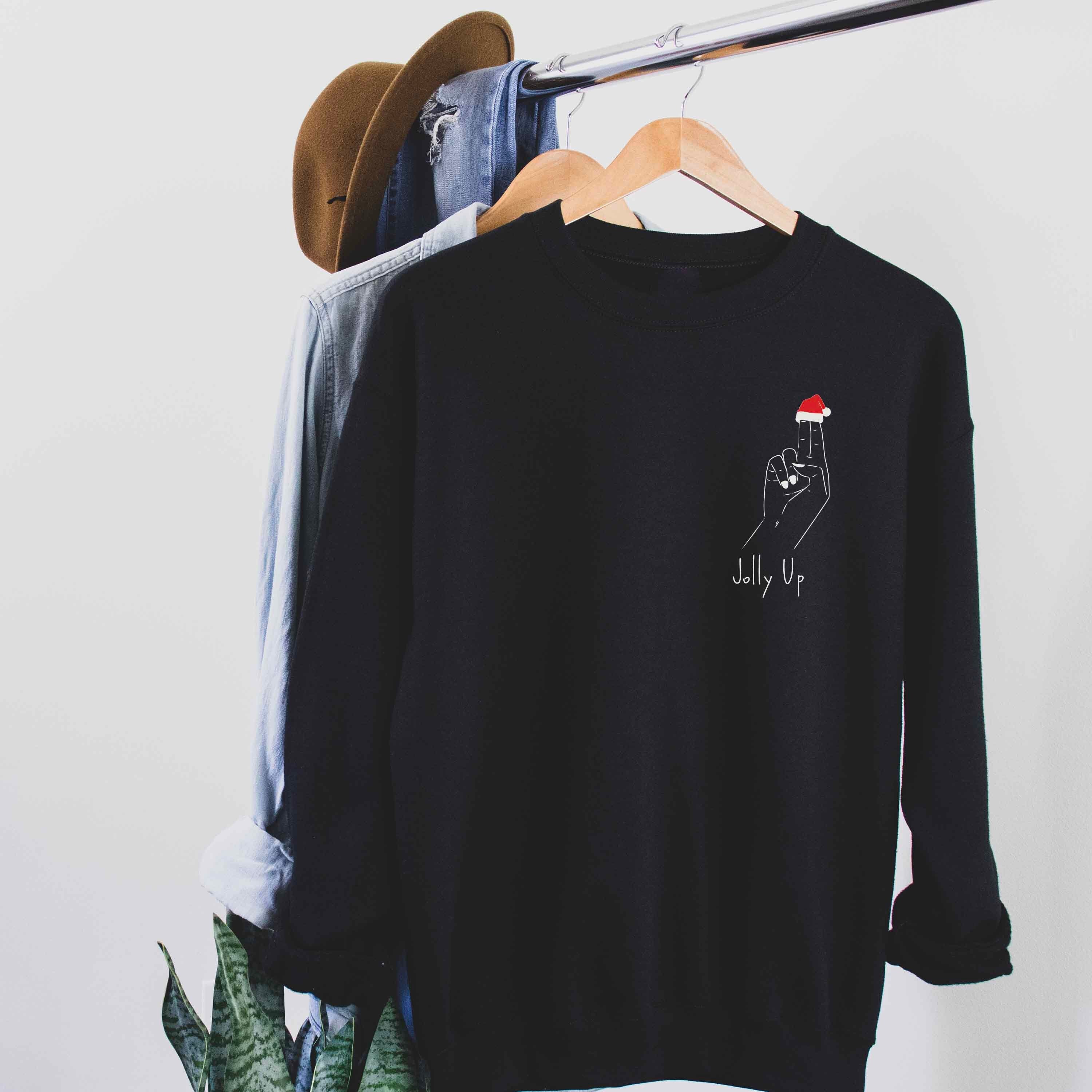 Jolly Up Funny Lesbian Christmas Sweatshirt, Lesbian Finger Pocket Sweater, Queer Lesbian Christmas Sweater, Lesbian Naughty Xmas Sweatshirt