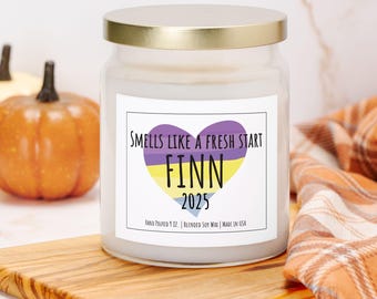 Smells Like a Fresh Start Nonbinary Name Change Heart Pride Candle, Enby Support Gift, Genderfluid Birthday Gift, Coming Out NB Flag Color