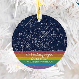 Carte des étoiles personnalisée LGBTQ par ornement arc-en-ciel de fierté de date, cadeau pour couple gay, cadeau de shower de mariage pour deux mariées lesbiennes, ornement d'anniversaire queer