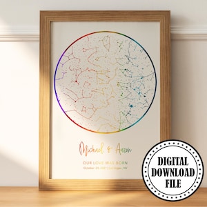 Carte des étoiles arc-en-ciel LGBTQ par date art mural pour couple LGBTQ cadeau pour mariage gay cadeau pour couple lesbien cadeau pour petite amie lesbienne cadeau