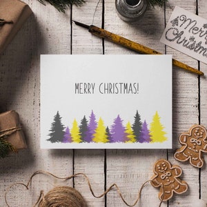 Niet-binaire kerstkaart, Merry Christmas niet-binair, kerstboom niet-binaire kleuren, niet-binaire vlag, niet-binair cadeau, Enby Support Present
