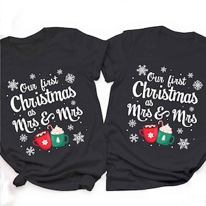 LGBTQ First Christmas Mrs & Mrs Lesbian Wife Shirt, Lesbian Wedding Xmas Gift, Lesbian Mrs Xmas Shirt, Two Lesbian Bride Christmas Gift