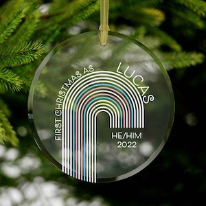 Transgender First Christmas Ornament For Transgender Name Change Gift For Trans Flag Color Xmas Ornament FTM MTF Xmas Gift Pronouns Ornament