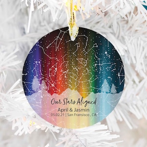 Carte des étoiles LGBT personnalisée par date, ornement de carte du ciel arc-en-ciel Queer Pride, ornement de mariage gay, cadeau femme lesbienne, cadeau d'anniversaire de même sexe