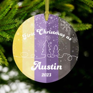 Nonbinary Namensänderung, Weihnachtsschmuck, Nonbinary Weihnachtsgeschenk, Enby Weihnachtsverzierung, Nonbinary Flagge Weihnachtsgeschenk, Nonbinary Weihnachtsschmuck