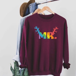 Mr & Mr Gay Christmas Sweatshirt, Gay Wedding Gift, LGBTQ Husband Couple XMAS Matching Sweatshirt, Two Grooms Gift, Gay Engaged Xmas Sweater image 6