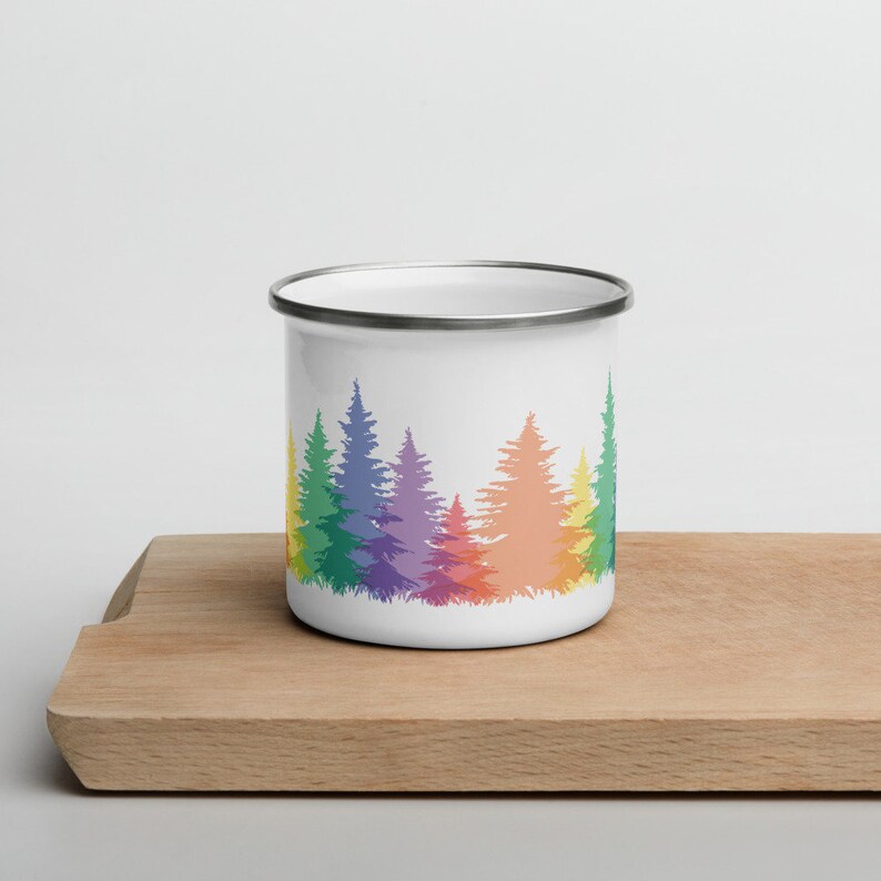 Gay Rainbow Christmas Trees Camping Mug