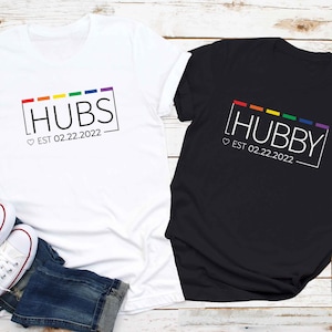 Gay Husband Rainbow Pride Custom Date Shirt, Gay Mr Wedding ,Gay Bachelor Party Decor, Two Grooms Wedding Engagement Gift, Gay Newlywed Tee