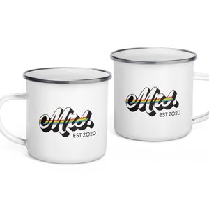 Mrs and Mrs Camping Mug Custom Name EST, Lesbian Wife Wedding Gift, Two Brides Gift, Lesbian Couple Engagement Mug, Newlywed Honeymoon Gift