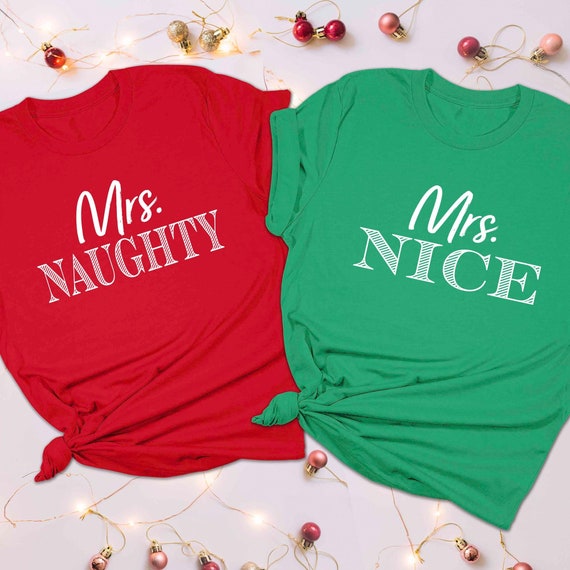Mrs Naughty and Mrs Nice Funny Lesbian Couple Christmas Matching