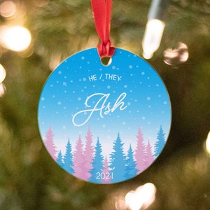 Transgender Pronouns Christmas Ornament For Trans Name Change Custom Pronouns Ornament Trans Christmas Gift Subtle Trans Pride Xmas Ornament