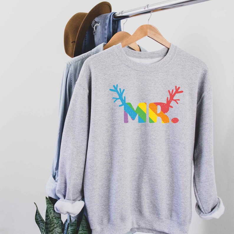 Mr & Mr Gay Christmas Sweatshirt, Gay Wedding Gift, LGBTQ Husband Couple XMAS Matching Sweatshirt, Two Grooms Gift, Gay Engaged Xmas Sweater image 8
