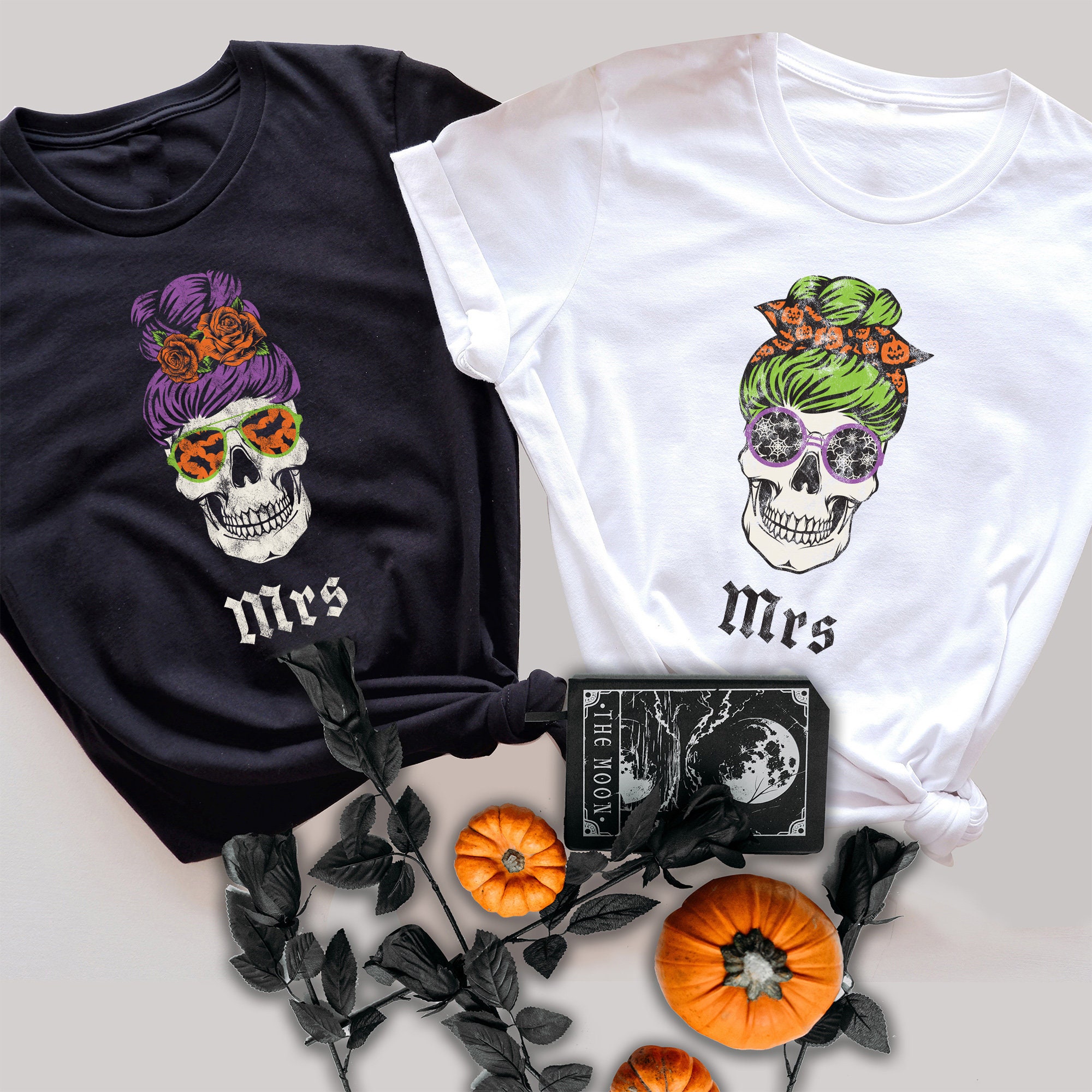 Skull Mrs Shirt, Lesbian Wedding Halloween Party Outfit, Lesbian Wife Skull Tee, LGBTQ Mrs Gothic, Halloween Just Married, Two Brides Skull