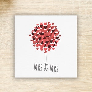 LGBTQ Lesbian Mrs & Mrs Balloon Hearts Valentines Day Card, Lesbian Married Couple Gift, Lesbian Couple Valentine's Card, Lesbian Newlywed