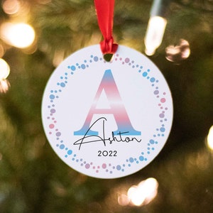 Transgender Name Christmas Ornament, Transgender Change Gift, Trans Flag Color Letter Xmas Ornament, FTM or MTF Xmas Gift, Trans Xmas Gift