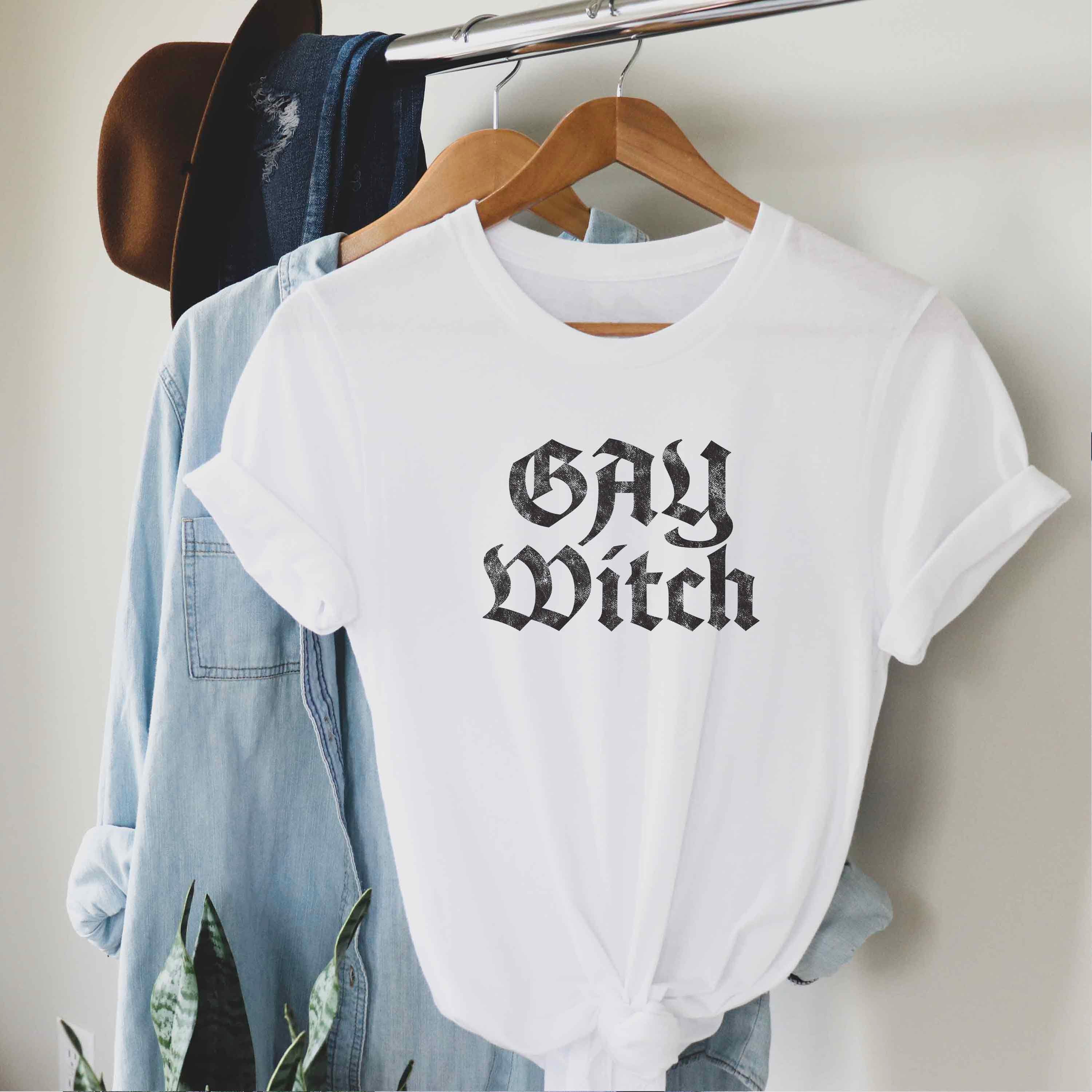 Discover Gay Witch Funny Halloween Shirt, Gay Pride Shirt, Queer Spooky Shirt, LGBTQ Gay Pride Halloween Witch Shirt, Gay Witch Goth Halloween Shirt