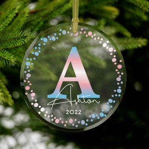 Transgender Name Christmas Ornament, Transgender Change Gift, Trans Flag Color Letter Ornament, FTM or MTF Xmas Present, Trans Xmas Decor