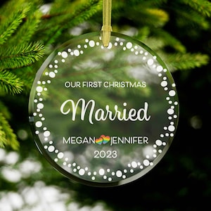 LGBTQ 1st Christmas Married Lesbian Couple Ornament, Queer Pride Custom Flag Xmas Decor, Trans Partner Holiday Present, Gay Same-Sex Partner