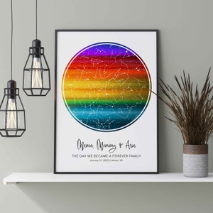 Benutzerdefinierte Sternkarte nach Datum LGBTQ Familie Regenbogenflagge Poster, Lesben Zwei Mutter Muttertag Geschenk, Schwule Familie Zwei Väter & Baby Geschenk, Queer Familien Kunst