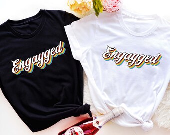 LGBTQ Pride Engayged Rainbow Shirt, Lesbian Wedding Gift, Gay Engagement Announcement Tee, Two Lesbian Brides, Two Gay Grooms Wedding Shirt