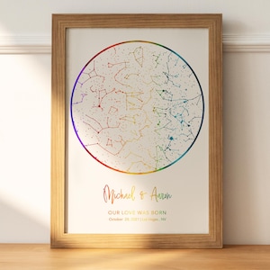 Carte des étoiles personnalisée par date affiche arc-en-ciel pour couple gay fierté LGBTQ pour cadeau de mariage gay pour couple de lesbiennes cadeau LGBTQ pour petite amie cadeau lesbienne