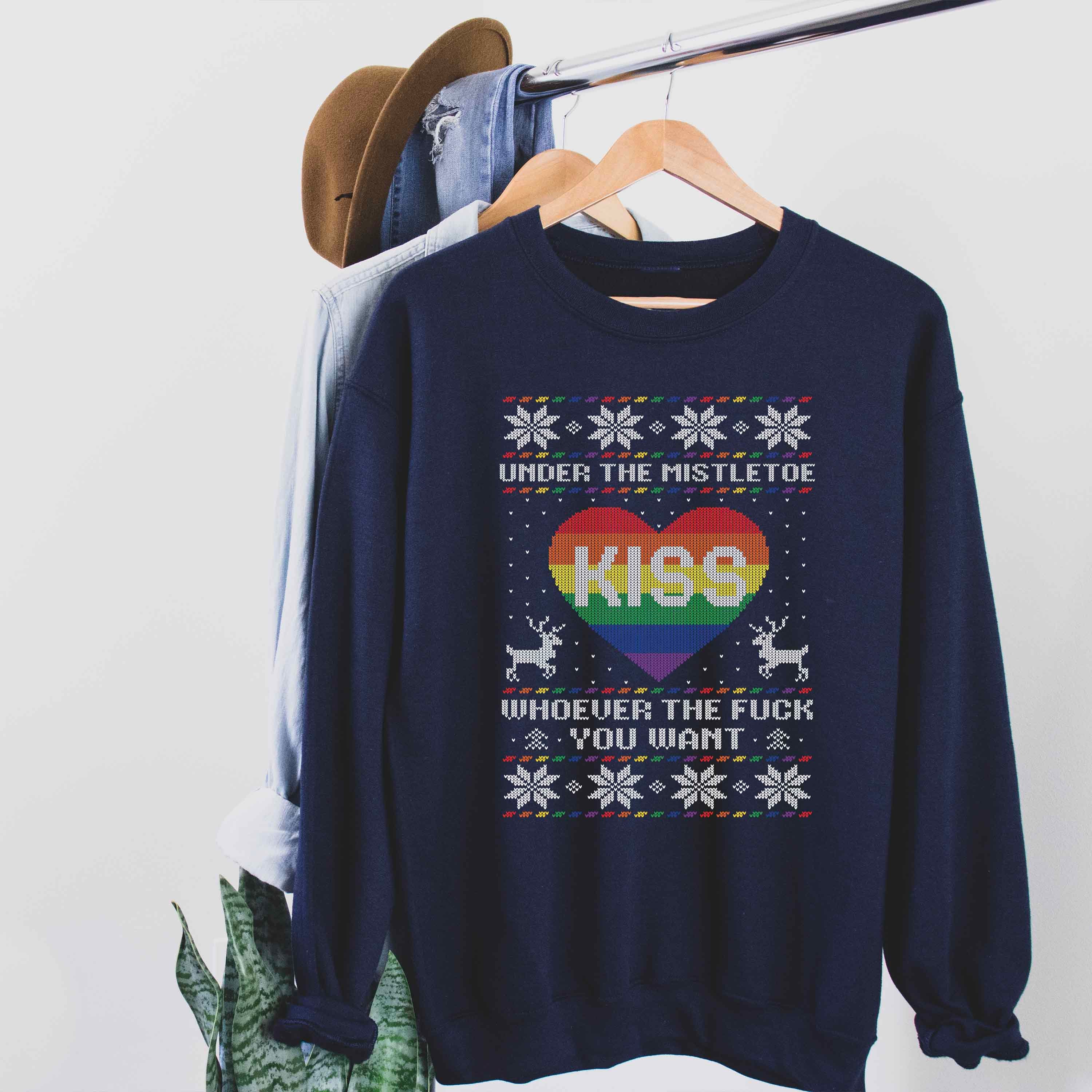 LGBTQ Mistletoe Kiss Rainbow Ugly Gay Christmas Sweater LGBTQ Etsy