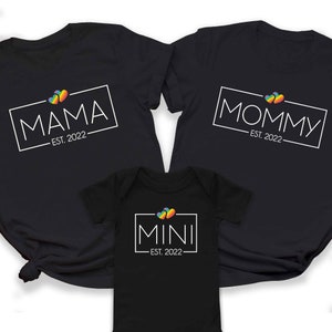 LGBTQ  Mommy & Mini Rainbow Heart, Lesbian Mom Custom Name Pride Matching Shirt, Lesbian Mom Baby Bodysuit, Two Moms Pregnancy Announcement