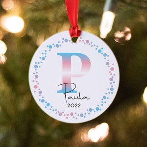 Nombre transgénero Adorno de Navidad para regalo de cambio transgénero para bandera trans Carta de color Adorno de Navidad FTM o MTF Regalo de Navidad trans