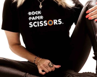 LGBTQ Rock Paper Scissors Lesbian Pride Shirt, Lesbian Girlfriend Funny Shirt, Queer Women Sexy Pride Tee, Lesbian Couple Naughty Match Tee