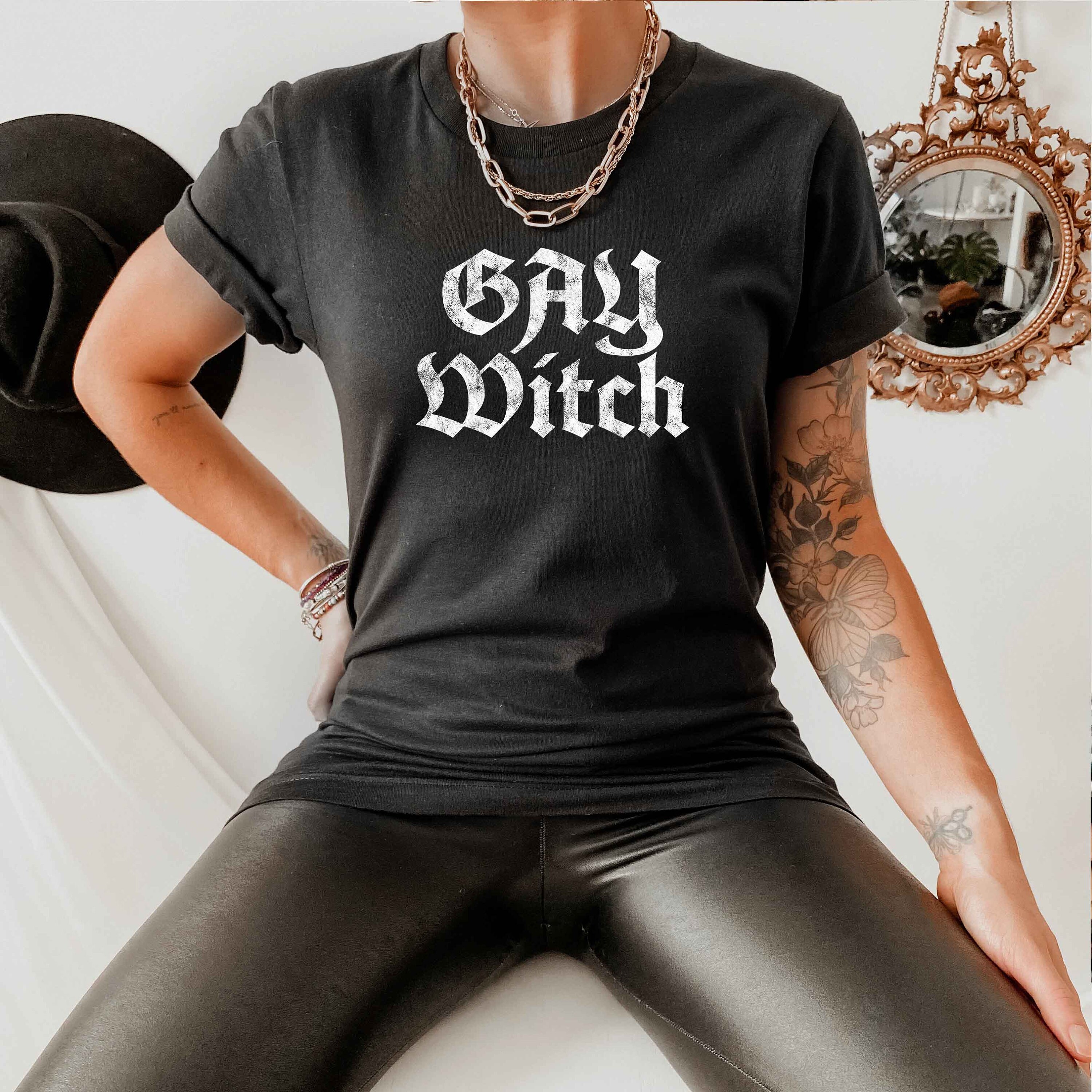 Discover Gay Witch Funny Halloween Shirt, Gay Pride Shirt, Queer Spooky Shirt, LGBTQ Gay Pride Halloween Witch Shirt, Gay Witch Goth Halloween Shirt