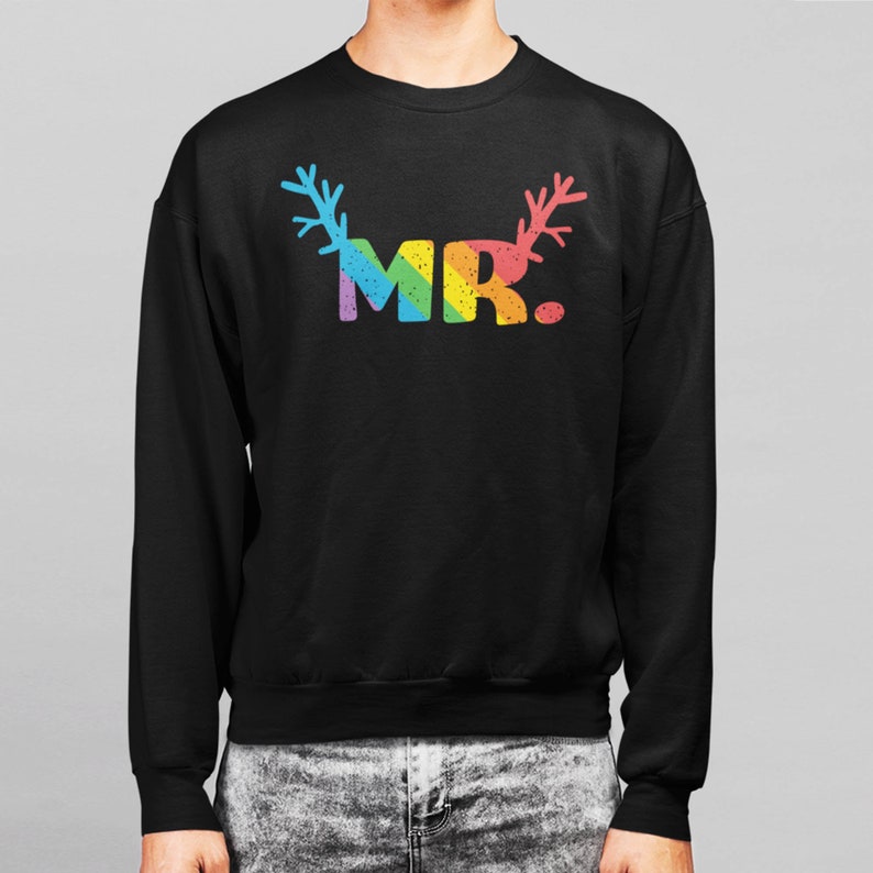 Mr & Mr Gay Christmas Sweatshirt, Gay Wedding Gift, LGBTQ Husband Couple XMAS Matching Sweatshirt, Two Grooms Gift, Gay Engaged Xmas Sweater image 4