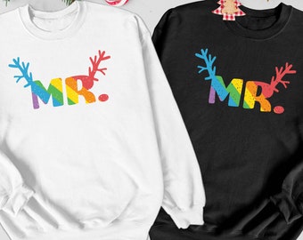 Mr & Mr Gay Christmas Sweatshirt, Gay Wedding Gift, LGBTQ Husband Couple XMAS Matching Sweatshirt, Two Grooms Gift, Gay Engaged Xmas Sweater