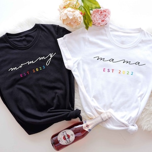 LGBTQ Rainbow Pride Mom Custom Parent Title Shirt, Two Mom Lesbian Subtle Pride Tee, Lesbian New Mom Family Pride Tee, Queer Mothers Day Top