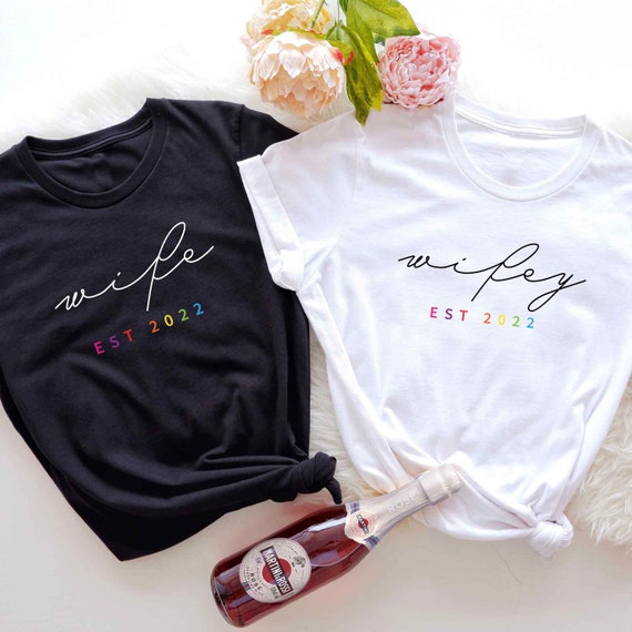 LGBTQ Wife Rainbow Pride Custom Year Shirt, Lesbian Mrs Wedding, Gay Bachelorette Party Two Bride Lesbian Wifey Shirt Lesbian Wedding Gift