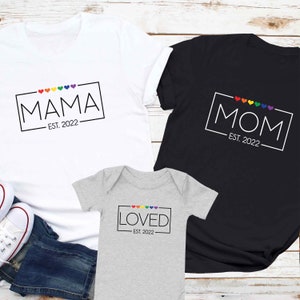 LGBTQ Lesbian Mom Custom Parent Title Pride Match Shirt, Two Mom Baby Bodysuit, Gay Mom Pregnancy Announcement, Queer Same-Sex Family Tee