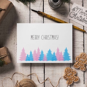 Carte de sapin de Noël transgenre LGBTQ, carte de Noël joyeux Noël trans drapeau, carte de fierté transgenre, décoration de vacances couleur drapeau trans