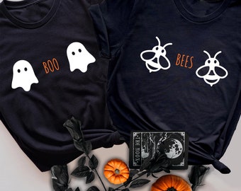 Boo Bees Funny Halloween Couple Shirt, Lesbian Couple Matching Shirt, Halloween Couple Boo Bees Shirt, Lesbian Girlfriend Ghost Queer Shirt