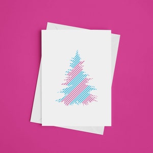 Carte de voeux et enveloppe pliées arbre de Noël transgenre, carte de Noël transgenre, carte de vœux transgenre, cadeau de Noël couleur drapeau trans