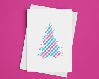 Transgender Christmas Tree Folded Greeting Card & Envelope, Transgender Christmas Card, Transgender Holiday Card, Trans Flag Color Xmas Gift