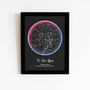 Póster de mapa estelar personalizado por fecha con bandera bisexual LGBTQ, regalo de boda bisexual para arte de pared de pareja bisexual, impresión artística de mapa estelar de orgullo bisexual