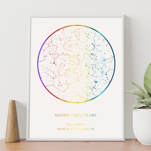 Carte des étoiles personnalisée LGBTQ par date affiche drapeau arc-en-ciel fierté subtile, impression couple gay marié, couple de même sexe jeunes mariés, souvenir de mariage homosexuel