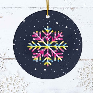 Pansexual Christmas Ornament For Pansexual Flag Snowflake Ceramic Ornament Subtle Pansexual Pride XMAS Gift LGBT Holiday Decor Xmas Ornament