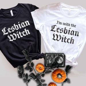 Lesbian Couple Halloween Funny Shirt, Lesbian Girlfriend Matching Tee, Lesbian Witch, Lesbian Pride, LGBTQ Spooky Lesbian Halloween Costume